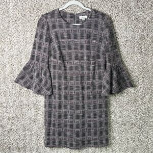 Calvin Klein Dress Women’s 10 Black, Red & White Lightweight Plaid Tweed Sheath
